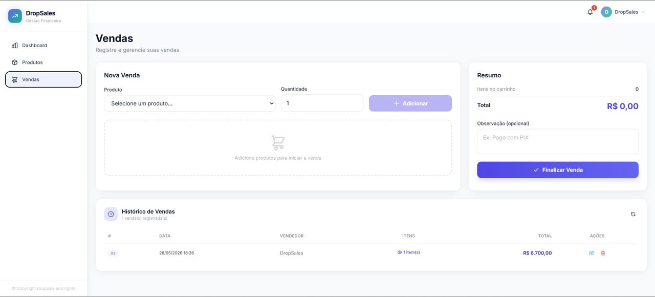 Tela de registro de nova venda com histórico